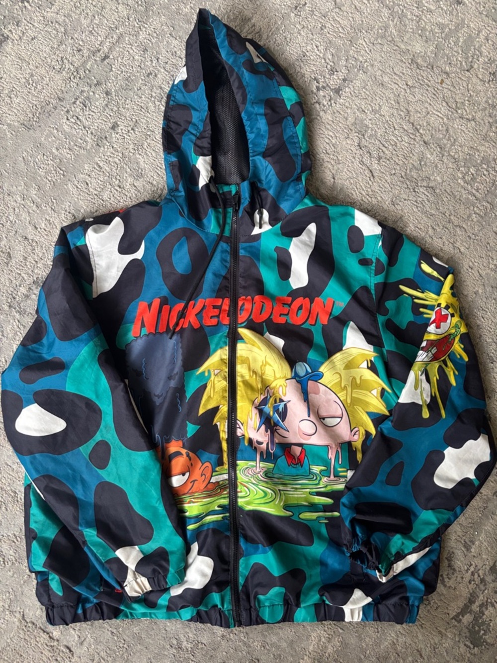 Nickelodeon Teal, Black & White Camo Hooded Kids Jacket